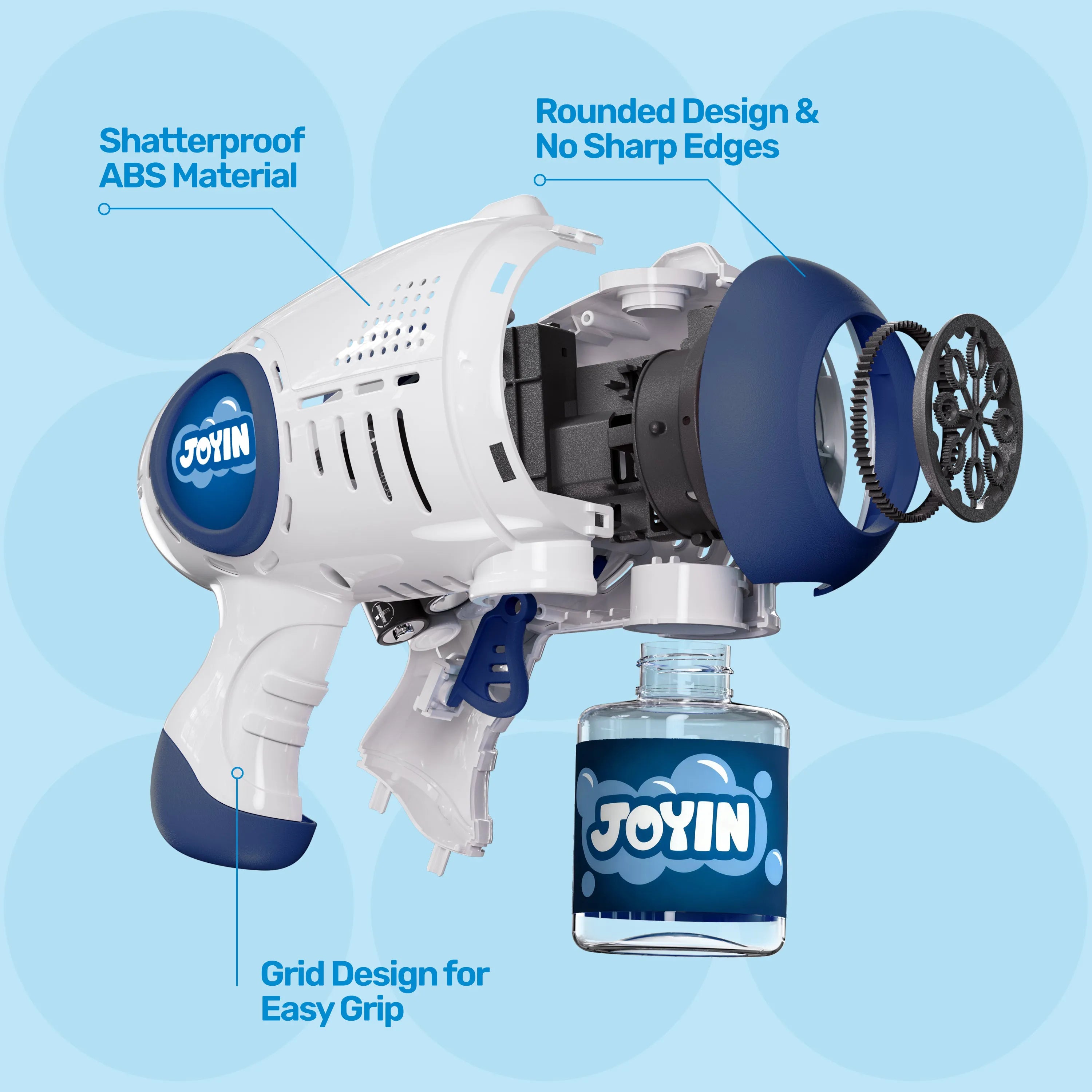 JOYIN 2 Kids Bubble Guns with 4 Bottles Solution, Automatic Bubble Machine Gun with 8 Holes (Blue & Red)