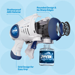 JOYIN 2 Kids Bubble Guns with 4 Bottles Solution, Automatic Bubble Machine Gun with 8 Holes (Blue & Red)