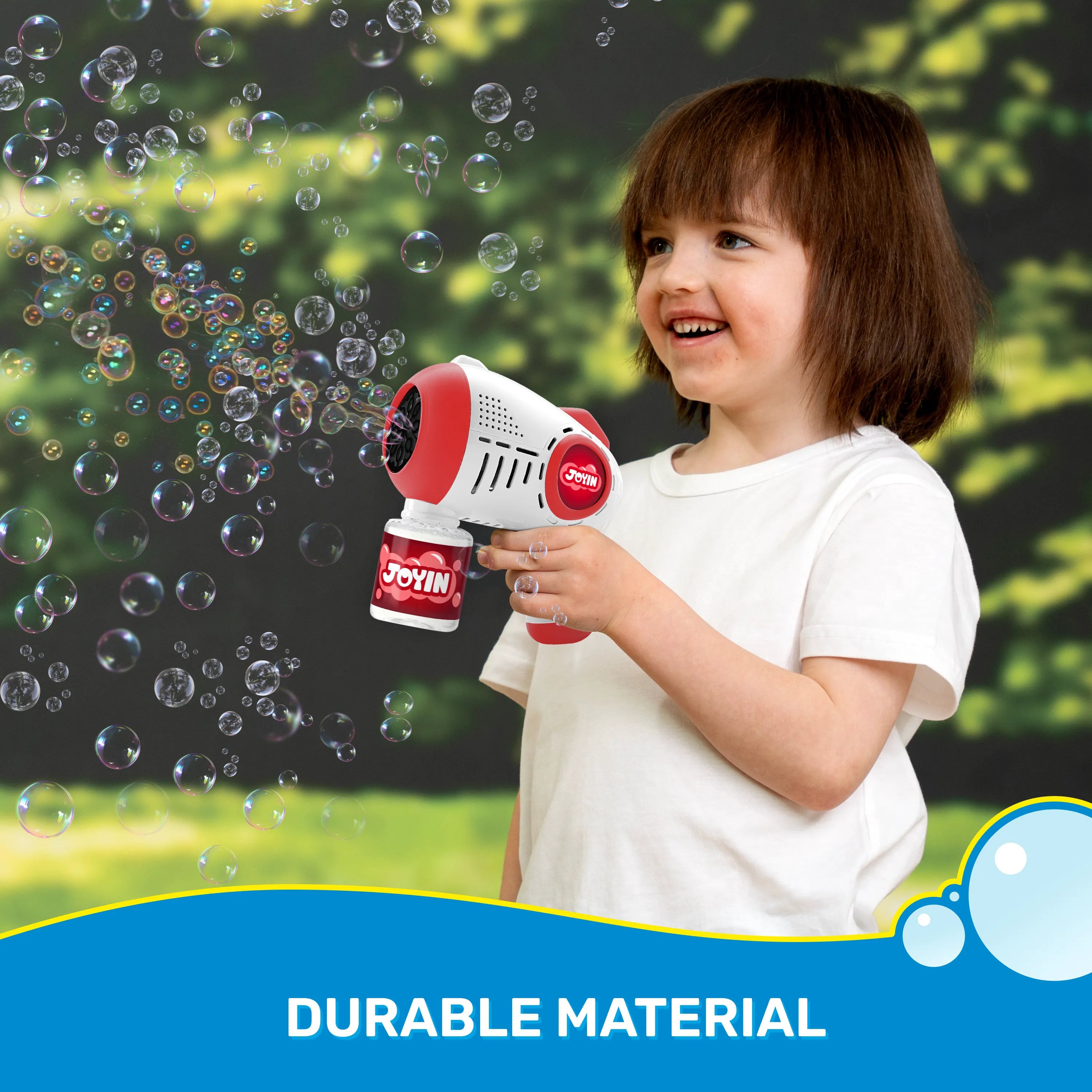 JOYIN 2 Kids Bubble Guns with 4 Bottles Solution, Automatic Bubble Machine Gun with 8 Holes (Blue & Red)