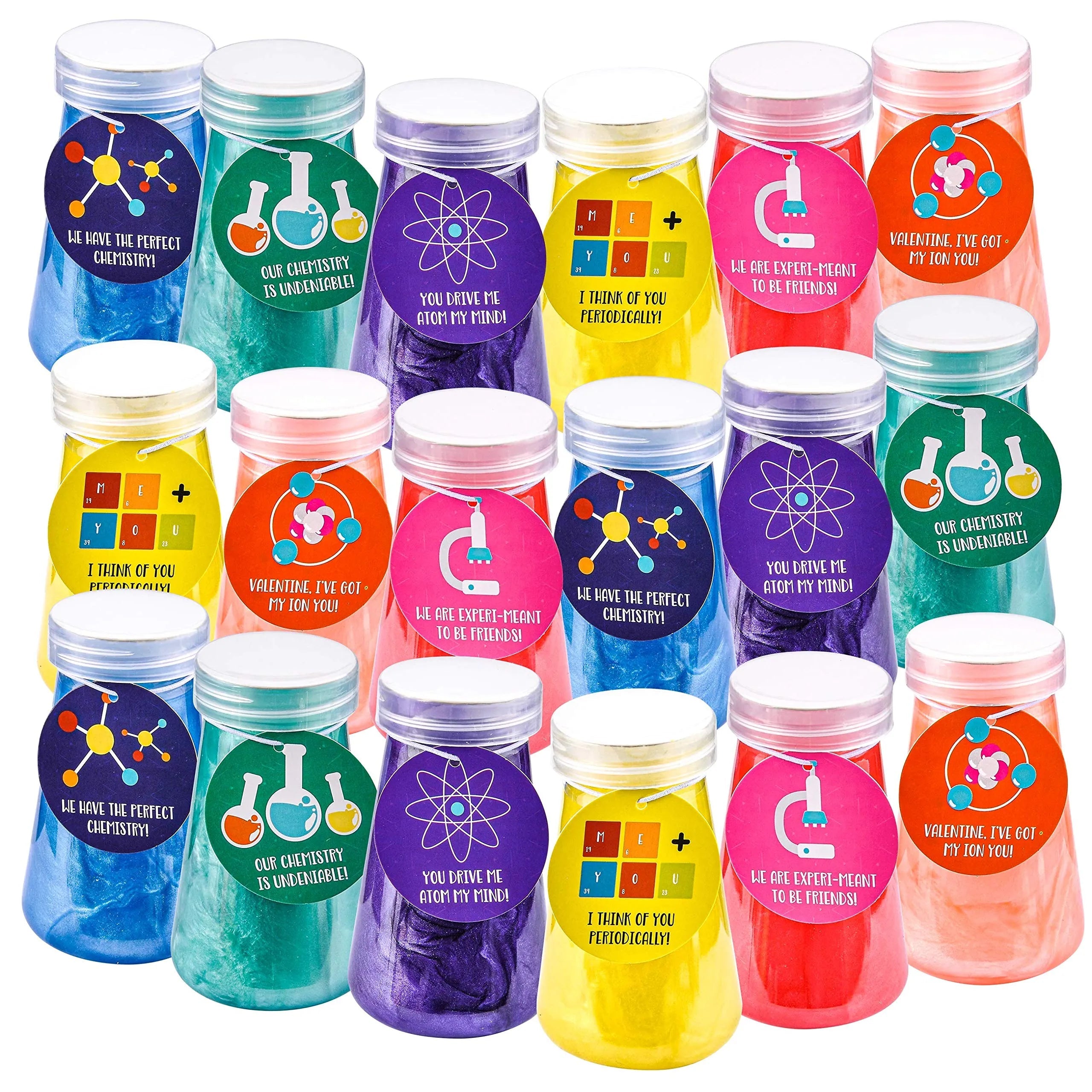 18 Science Slime Beakers with Valentine's Day Cards for Kids Classroom Exchange Gifts