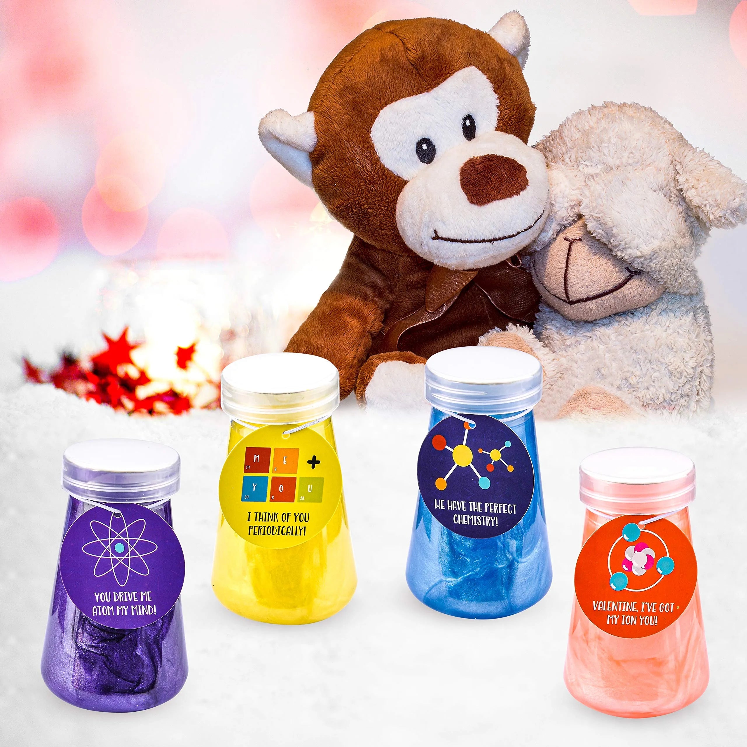 18 Science Slime Beakers with Valentine's Day Cards for Kids Classroom Exchange Gifts