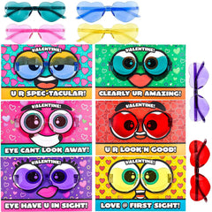 18 Heart-Shaped Glasses Valentine's Day Cards for Kids - Classroom Exchange Gifts