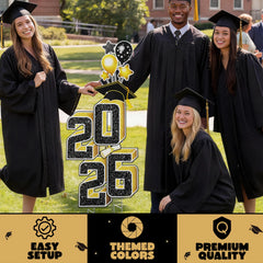 2.8FT Graduation Black & Gold Yard Sign Class of 2026, Graduation Decorations for High School College Graduation Supplies