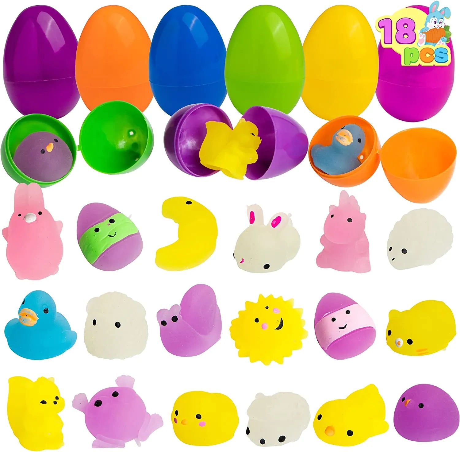 18-Pack Glow-in-the-Dark Mochi Squishy Toys with Prefilled Easter Eggs for Egg Hunts