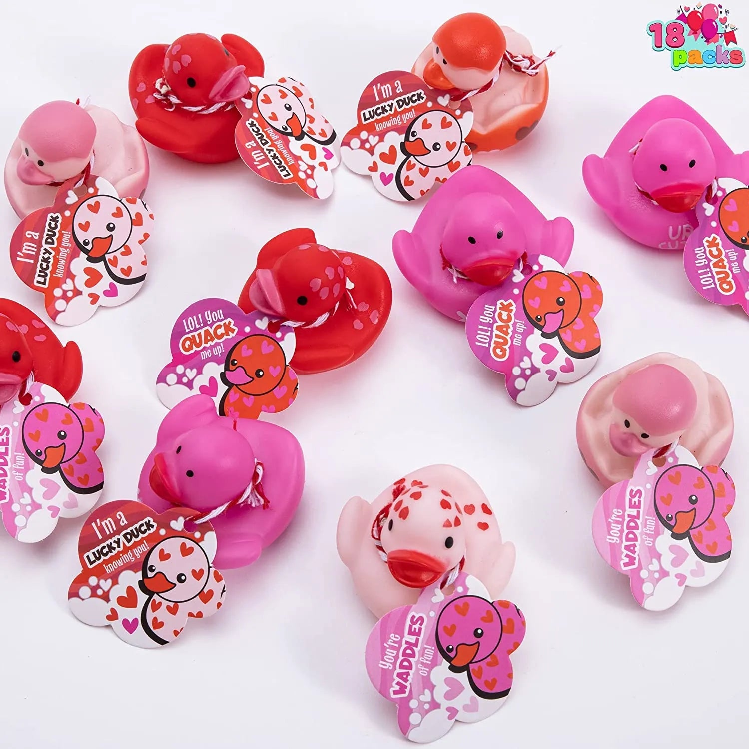 18Pcs Kids Valentine's Day Cards with Rubber Ducks - Classroom Exchange Gifts