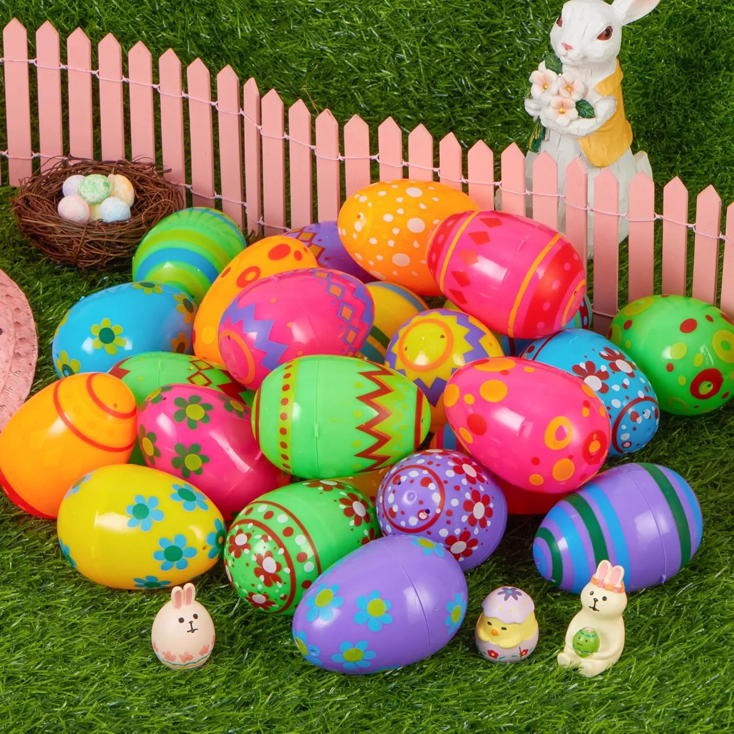 18 Pcs 3.15" Printed Plastic Empty Easter Eggs for Hunt & Party