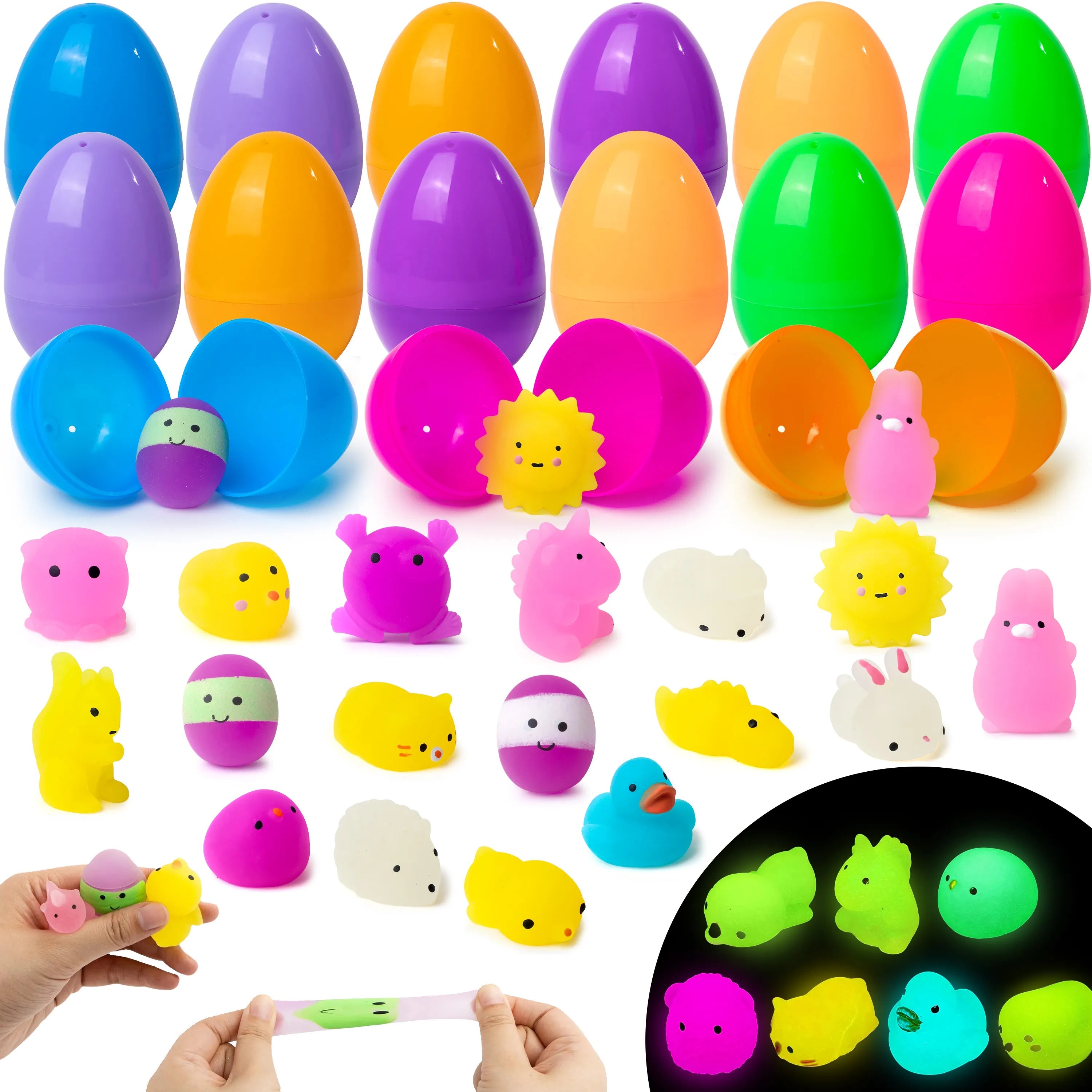 18-Pack Glow-in-the-Dark Mochi Squishy Toys with Prefilled Easter Eggs for Egg Hunts