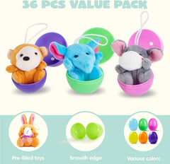 18-Piece Plush Animal Toys in Prefilled Easter Eggs, 2.23 Inches