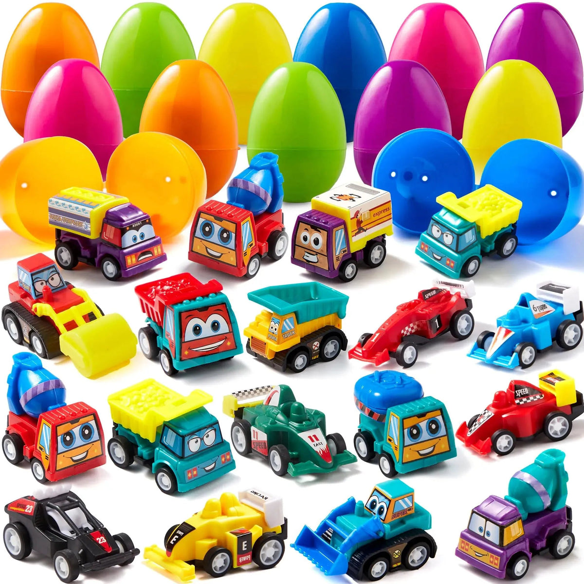 18-Pack Pull Back Cars Prefilled Easter Eggs (3 Inches)