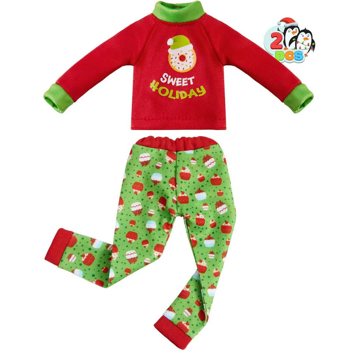 2 Pack Santa Ugly Sweaters for Dolls - Cupcakes & Donuts Themed Naughty Pajamas