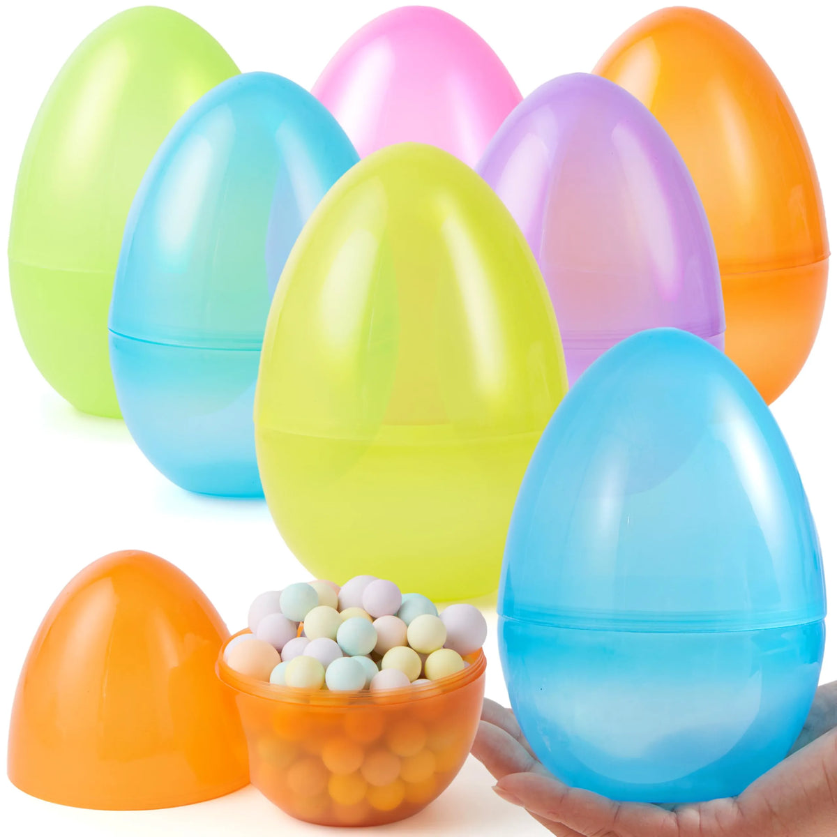 6Pcs Large Clear Easter Eggs, 6 Inches Jumbo Plastic Eggs Fillable for Easter Hunt