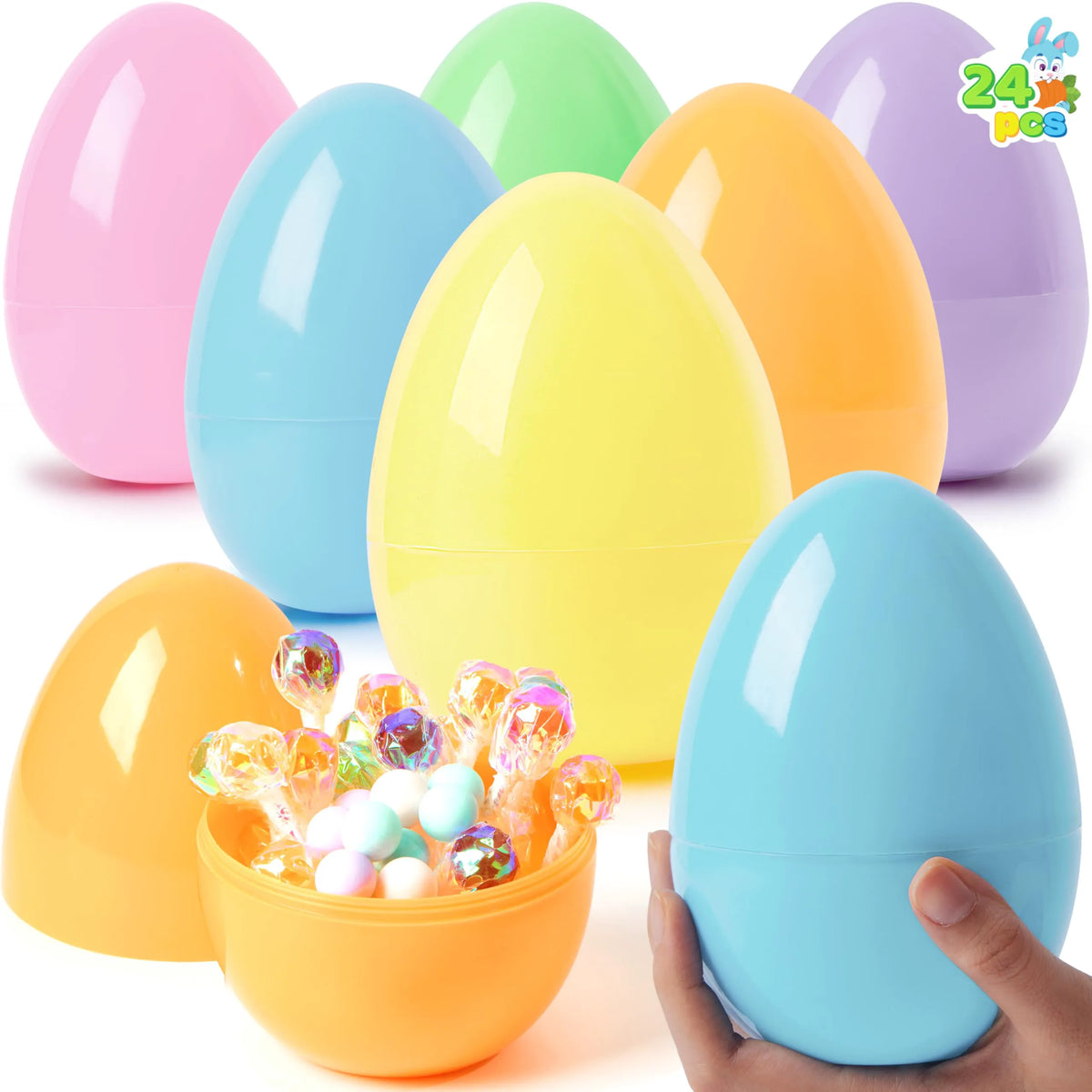 24 Large Pastel Easter Eggs, 6-Inch Plastic Jumbo Fillable Eggs