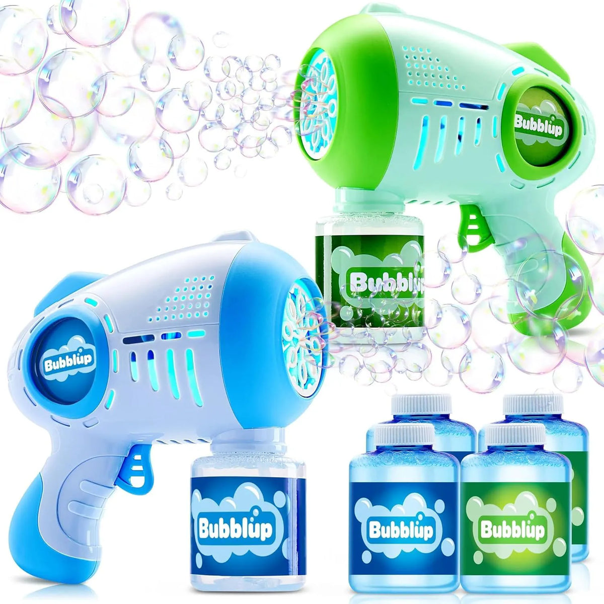 2-Pack Light-Up Automatic Bubble Guns with 4 Bottles of Bubble Solution