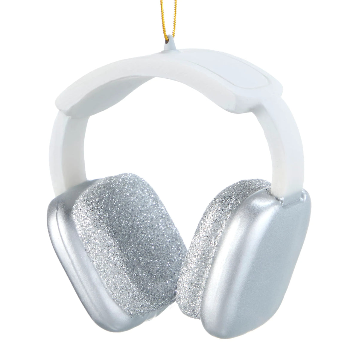 Mini Christmas Silver and White Headphone Glass Ornament