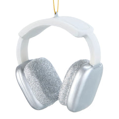 Mini Christmas Silver and White Headphone Glass Ornament