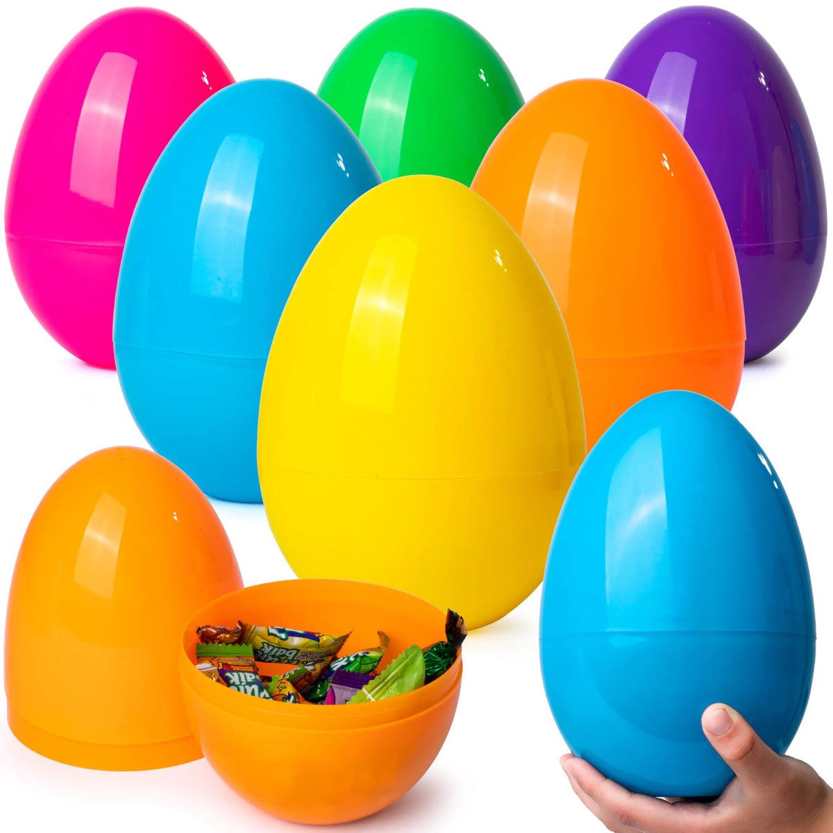 6-Pack 7-Inch Jumbo Colorful Plastic Easter Egg Shells for Easter Egg Hunt
