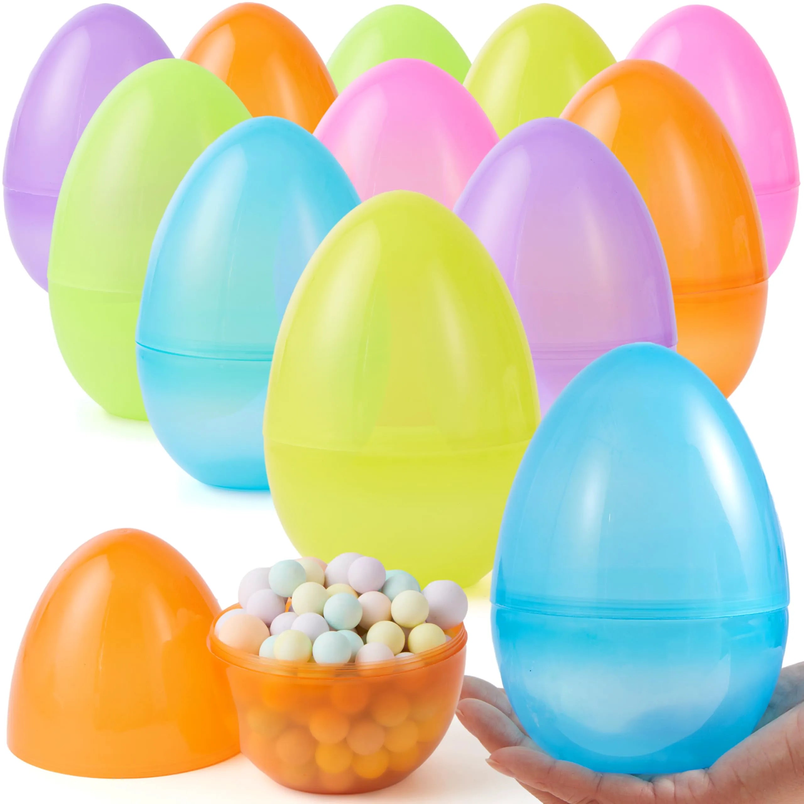 12Pcs Large Clear Easter Eggs, 6 Inches Jumbo Plastic Eggs Fillable