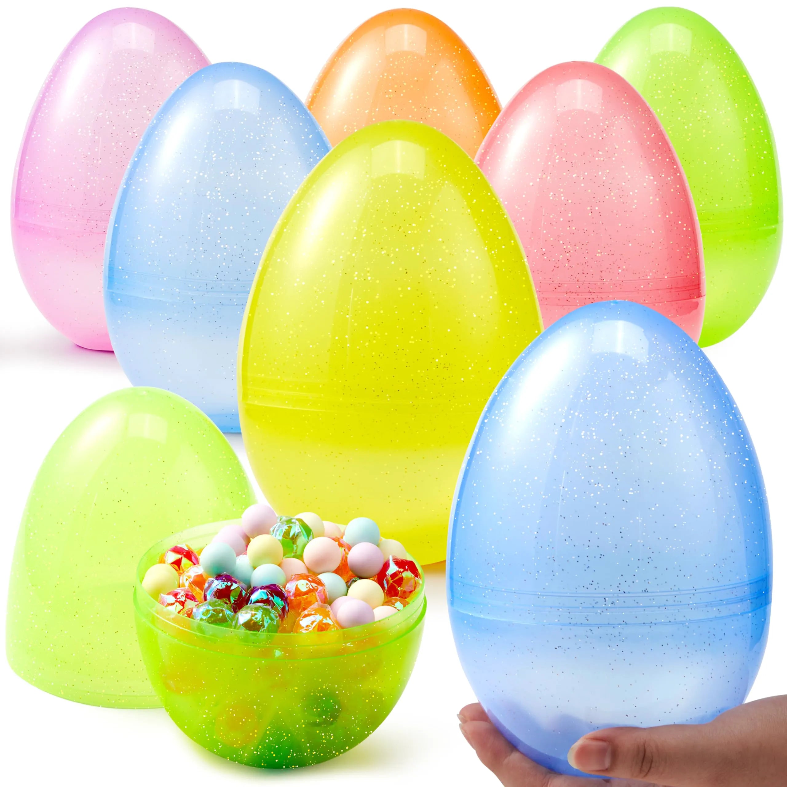 6-Pack 7-Inch Jumbo Plastic Easter Egg Shells for Easter Egg Hunt