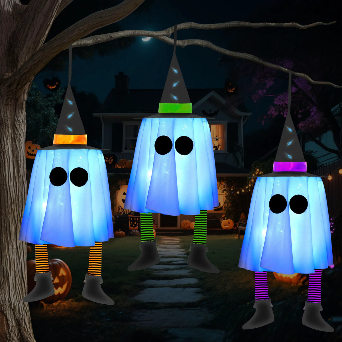 23.6" 3PCS Halloween Hanging Ghosts Outdoor Decorations