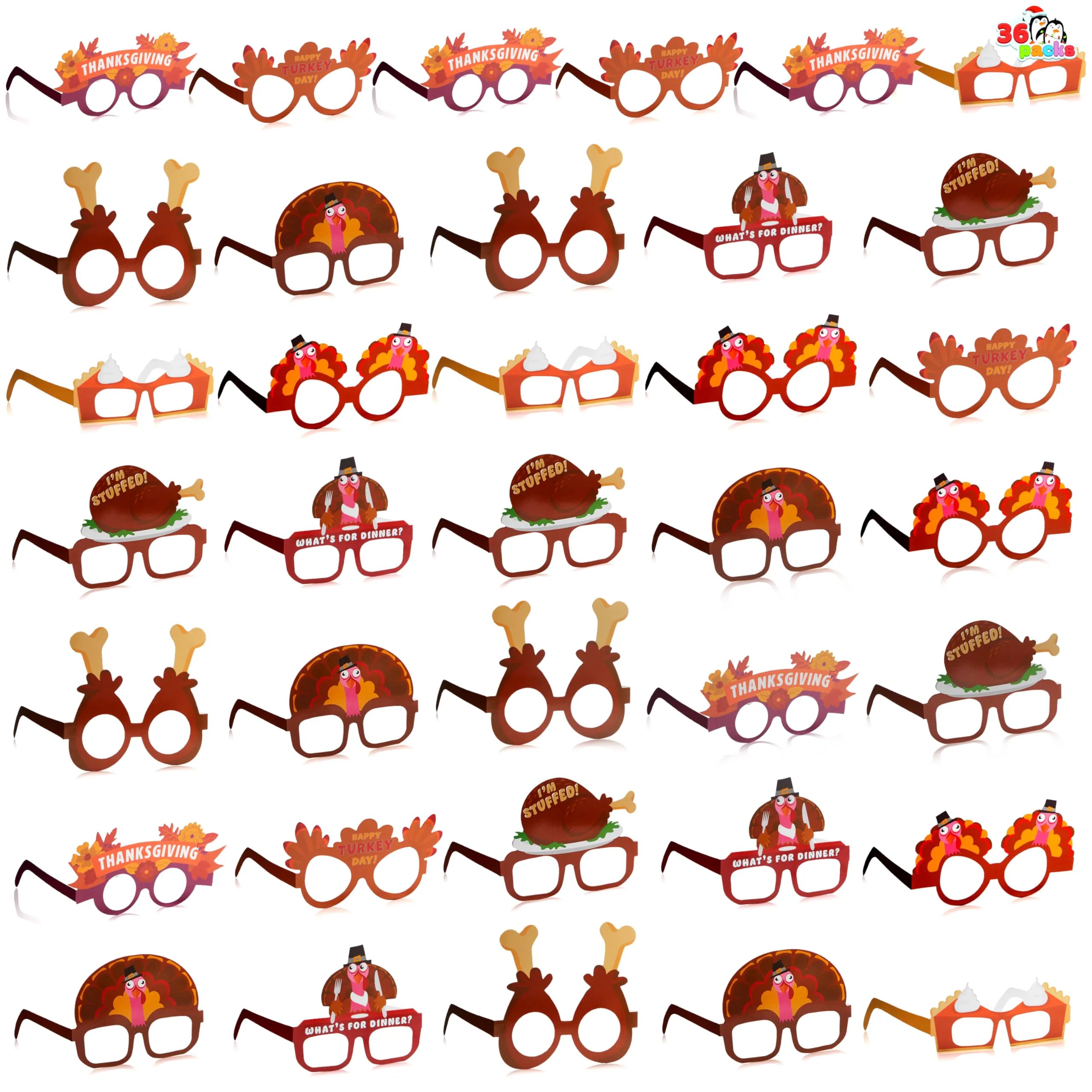 36 Pack Thanksgiving Turkey Glasses, Turkey Eyewear Photo Props for Kids