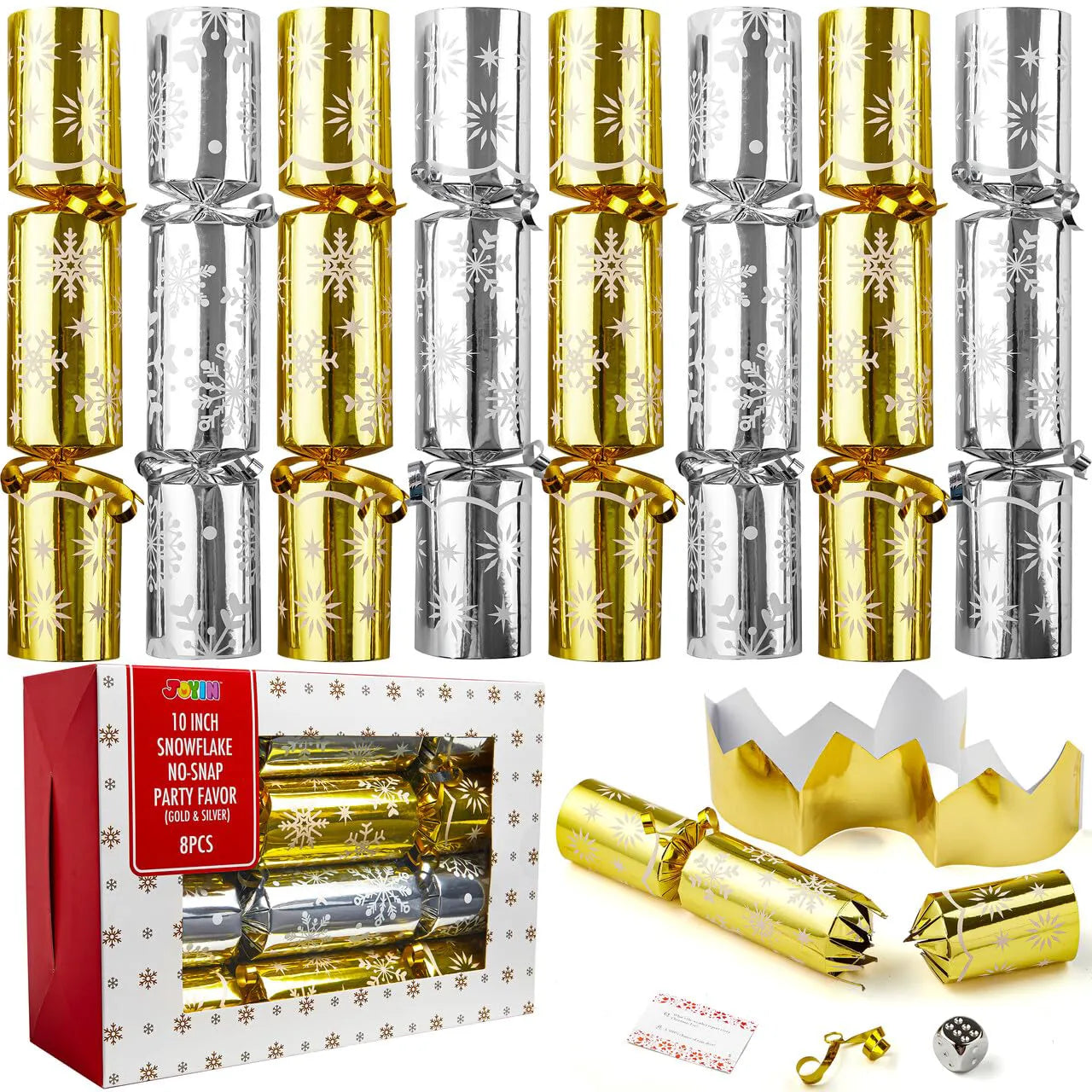 Gold & Silver Snowflake Christmas Party Favors (8 Pack, 10 Inch)