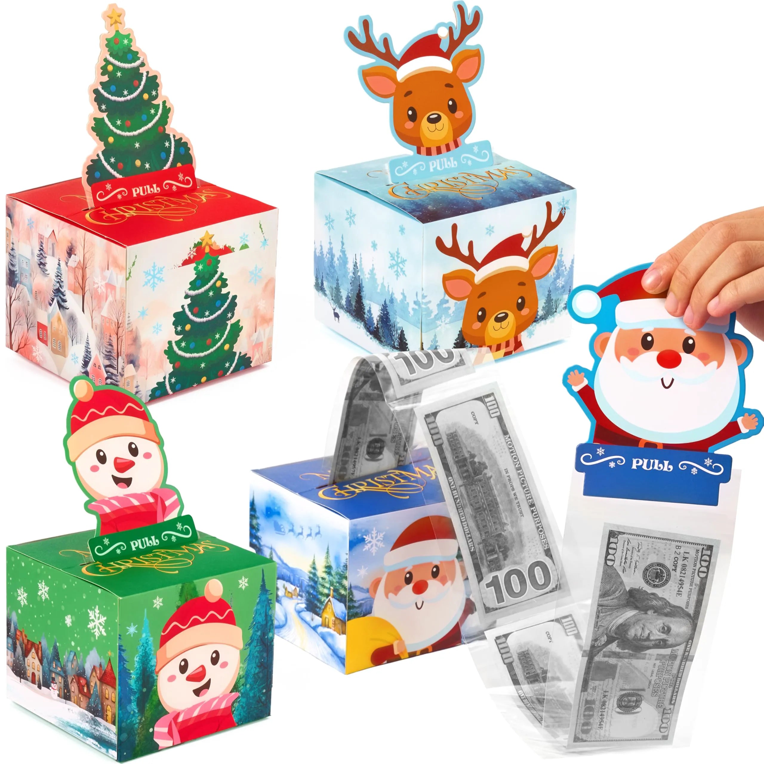 4PCS Christmas Cash Gift Pull Money Box
