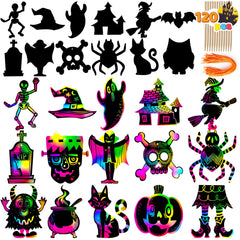 120 Pcs Halloween Rainbow Scratch Art Crafts for Kids