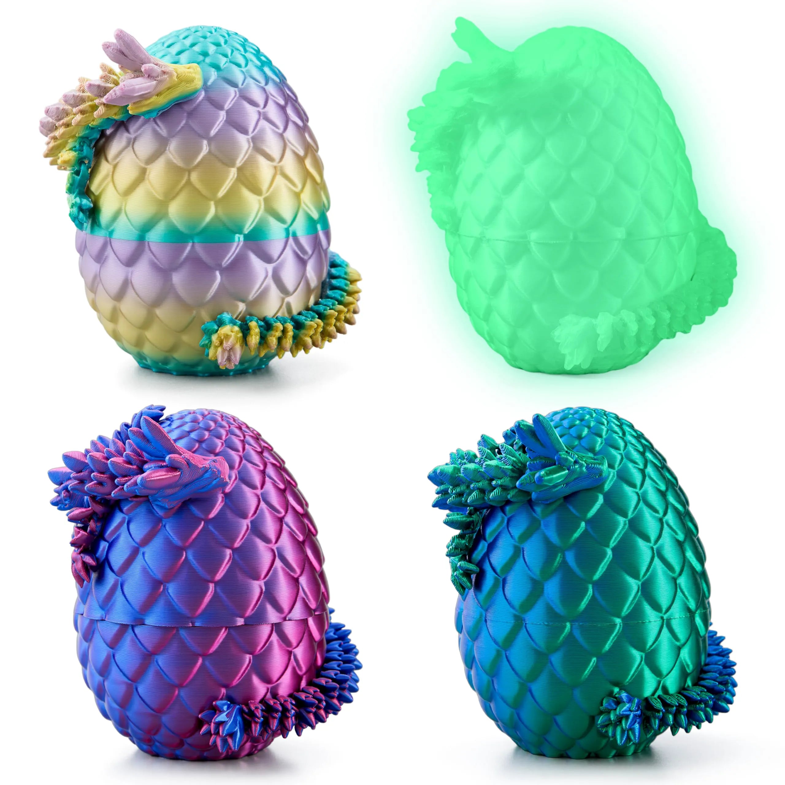 4-Pack 3D Printed Dragon Eggs with Laser Dragon - Articulated Fidget Toys for Kids