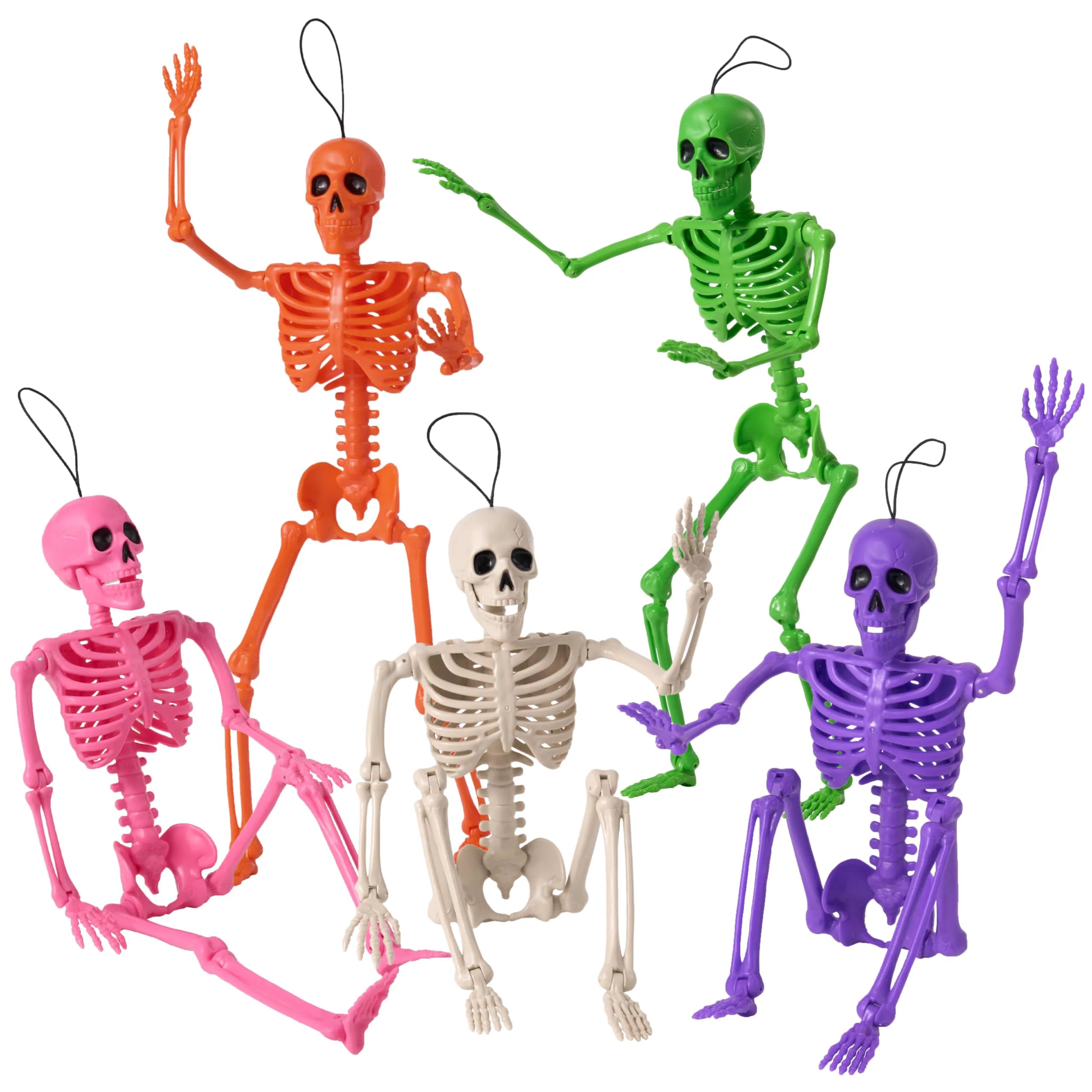5 Pack Posable Halloween Skeleton Decorations, 16 Inches Each
