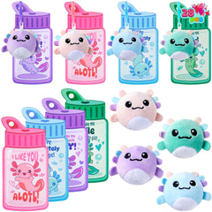 28 Pcs Kids Valentine's Day Cards with Axolotl Plush Toy Keychain