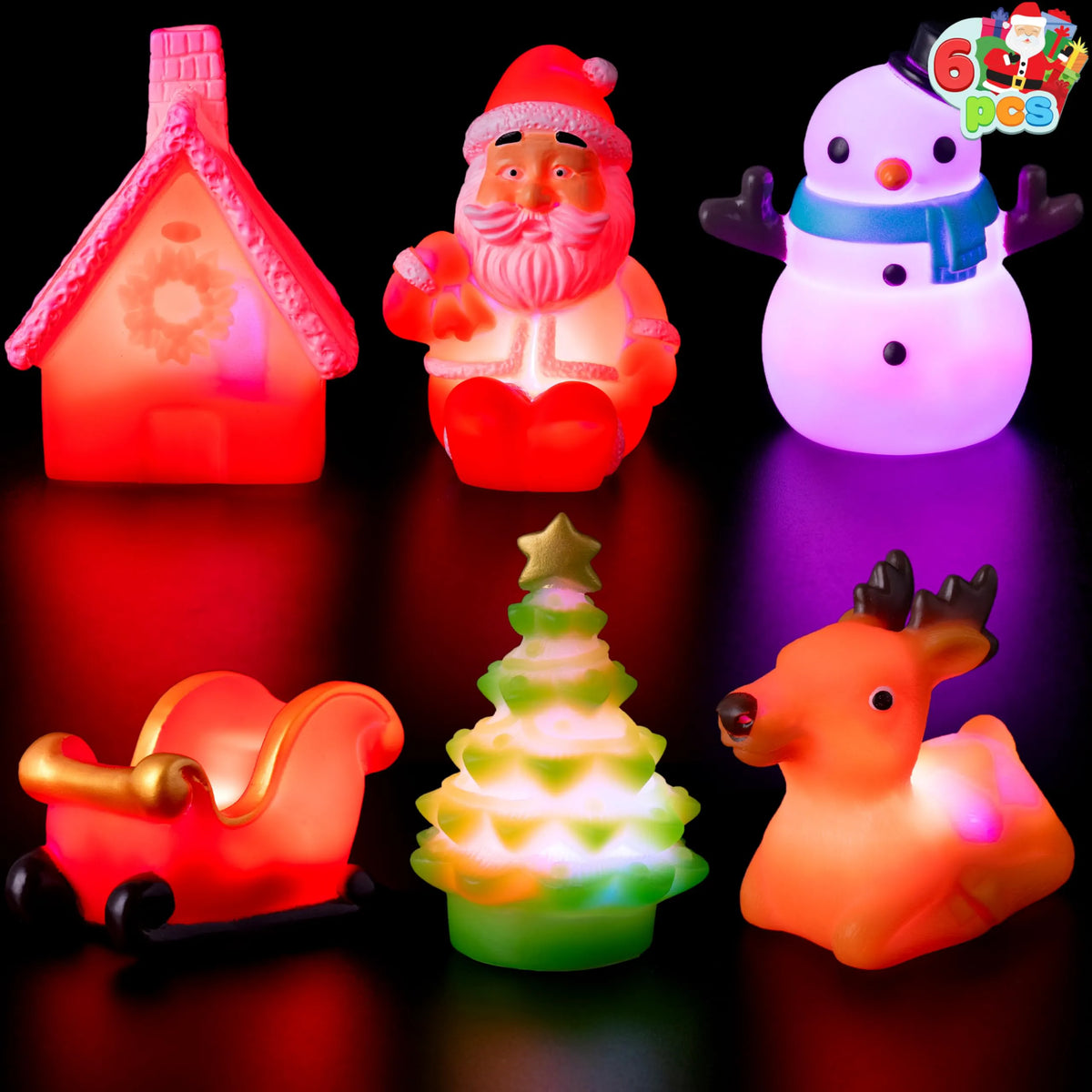 6 Pack Christmas Light Up Bath Toys