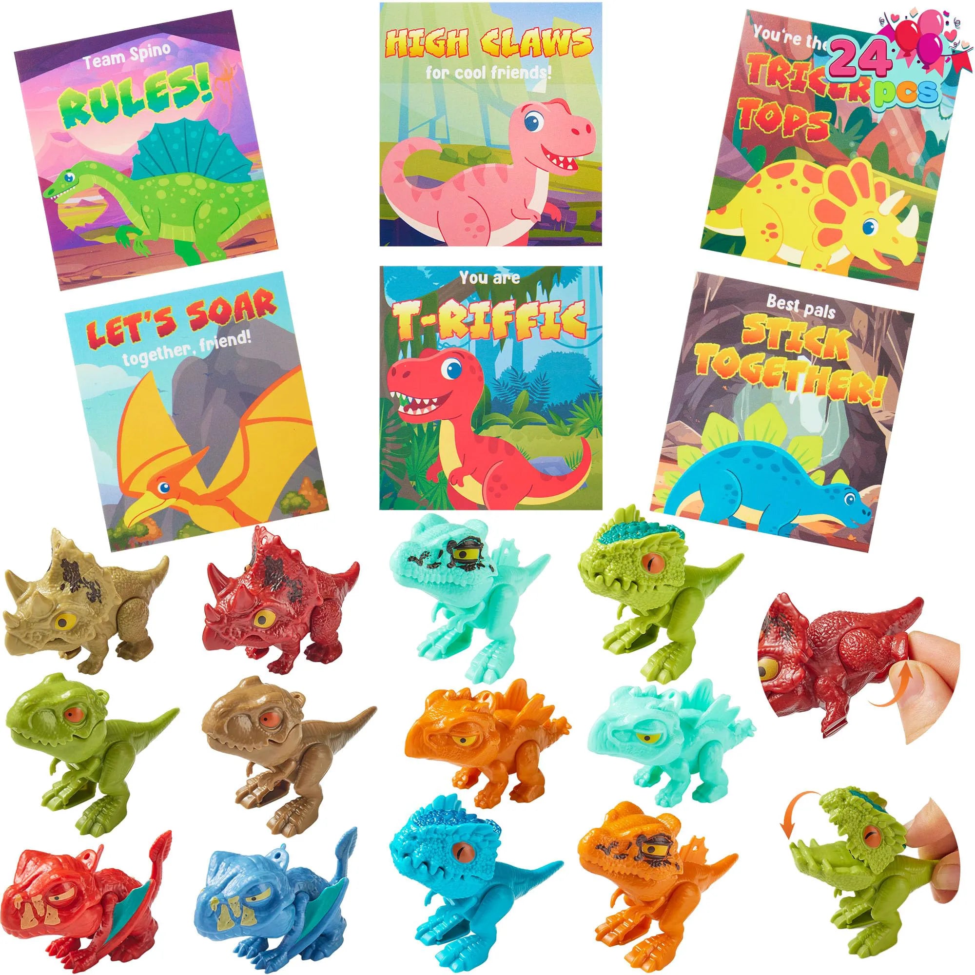 24 Valentine's Day Cards with Dinosaur Toys