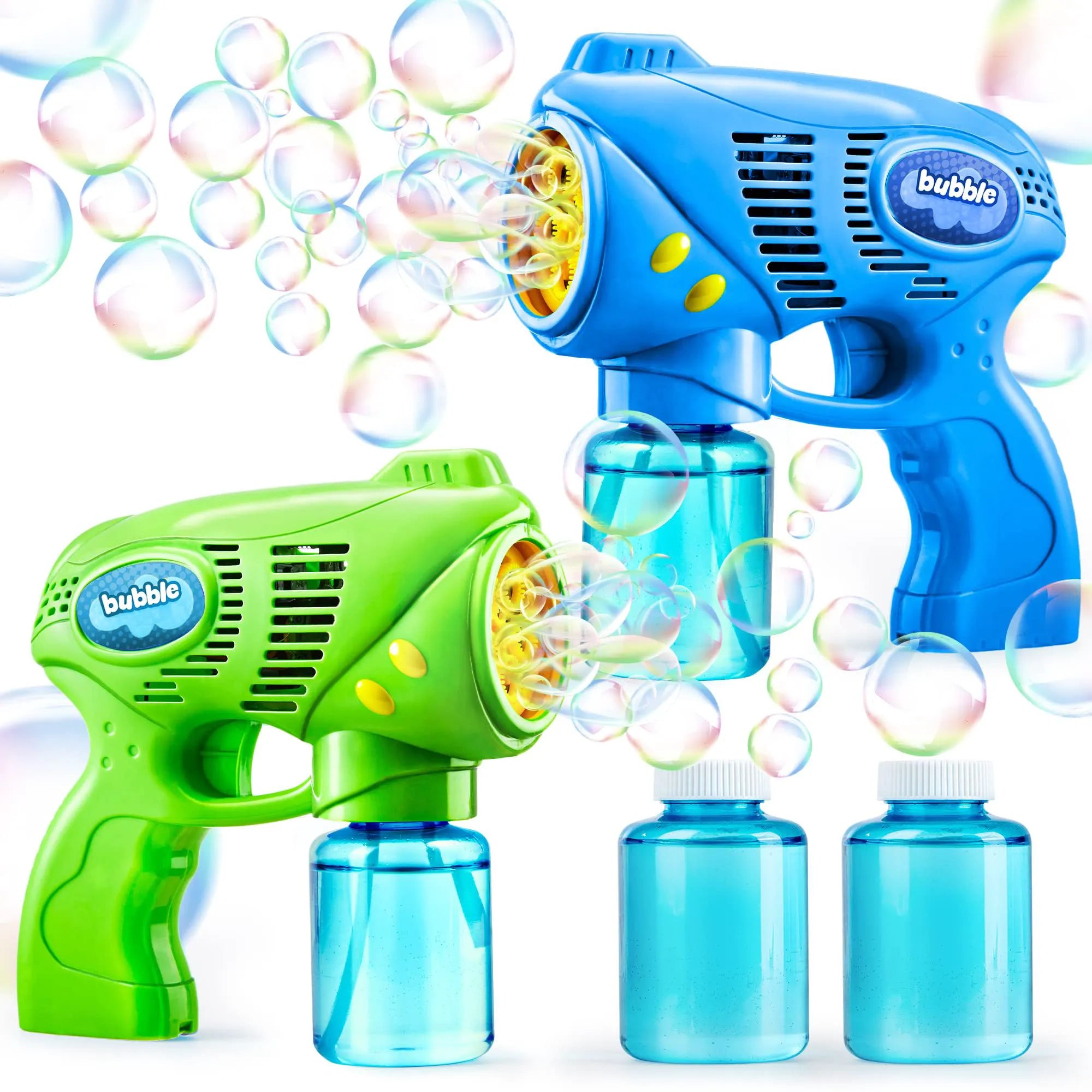 7-Inch Bubble Gun Blower with 2 Bottles of 5 oz Bubble Refill Solution (2 Pack)