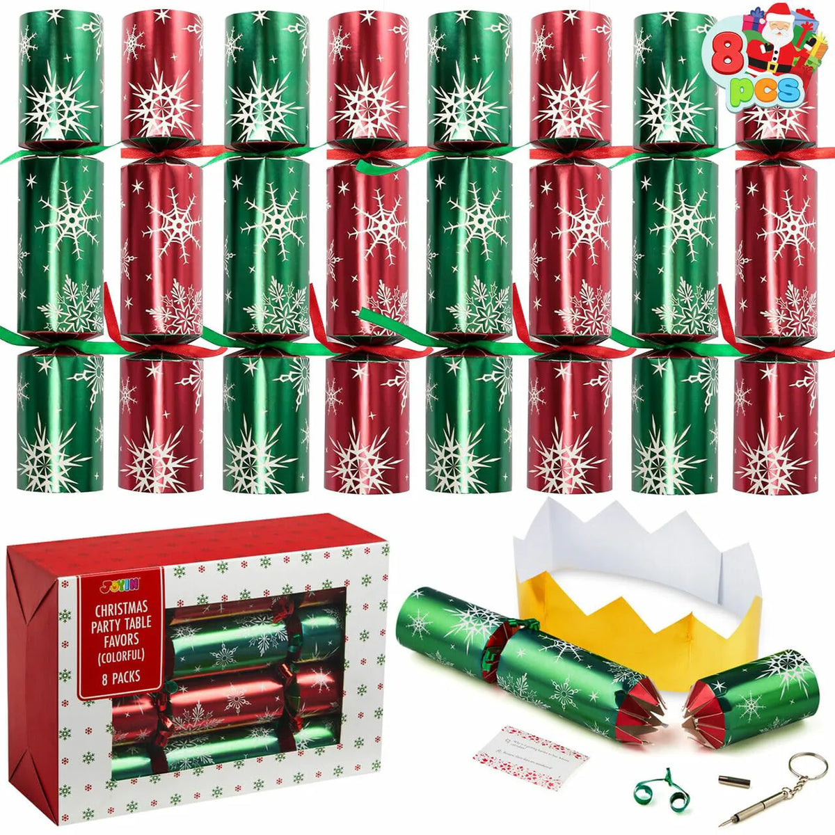 Christmas Party Table Favors (Red Green Snowflake), 8 Pack