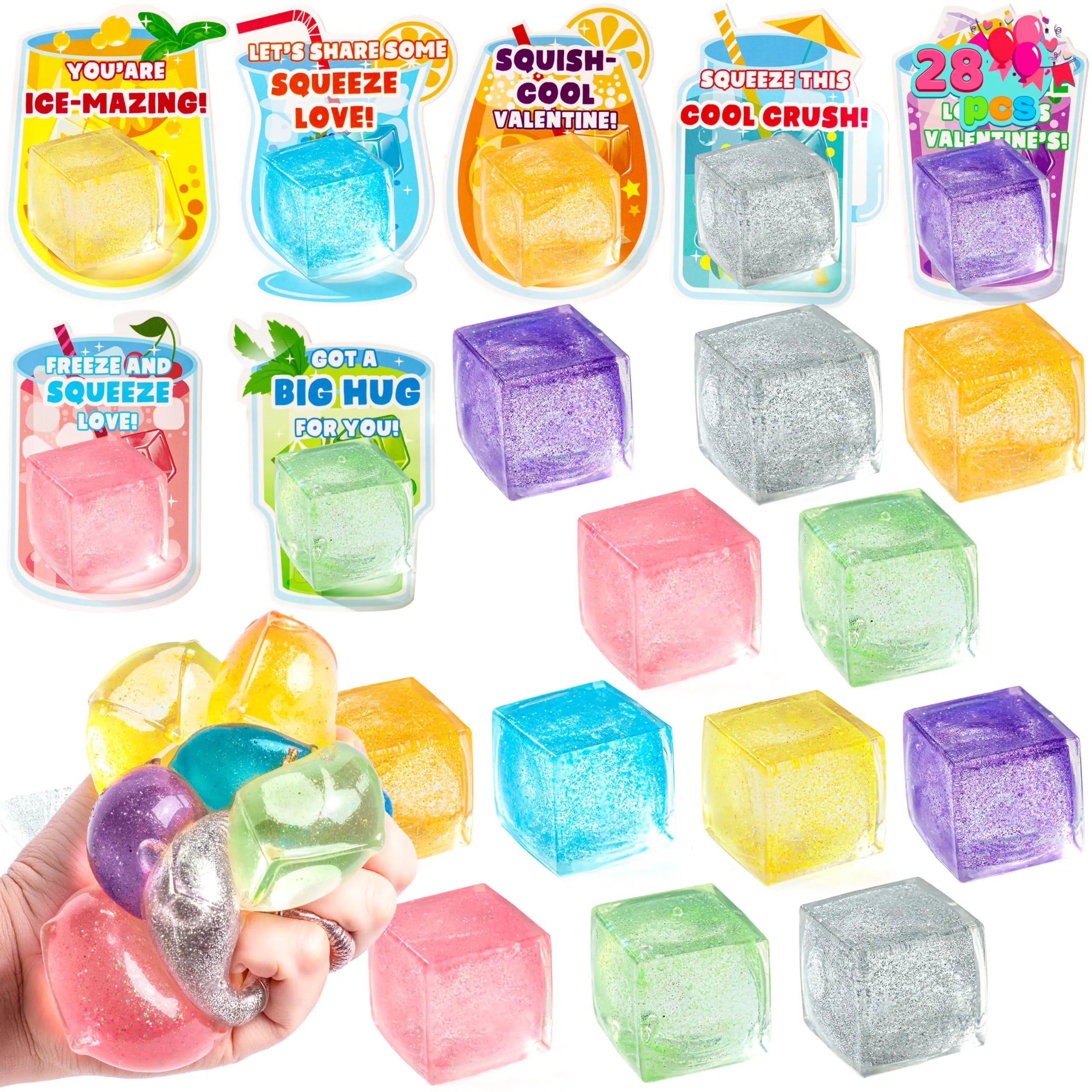 28 Valentine's Day Cards with Ice Cube Shaped Malt Sugar Squeeze Balls