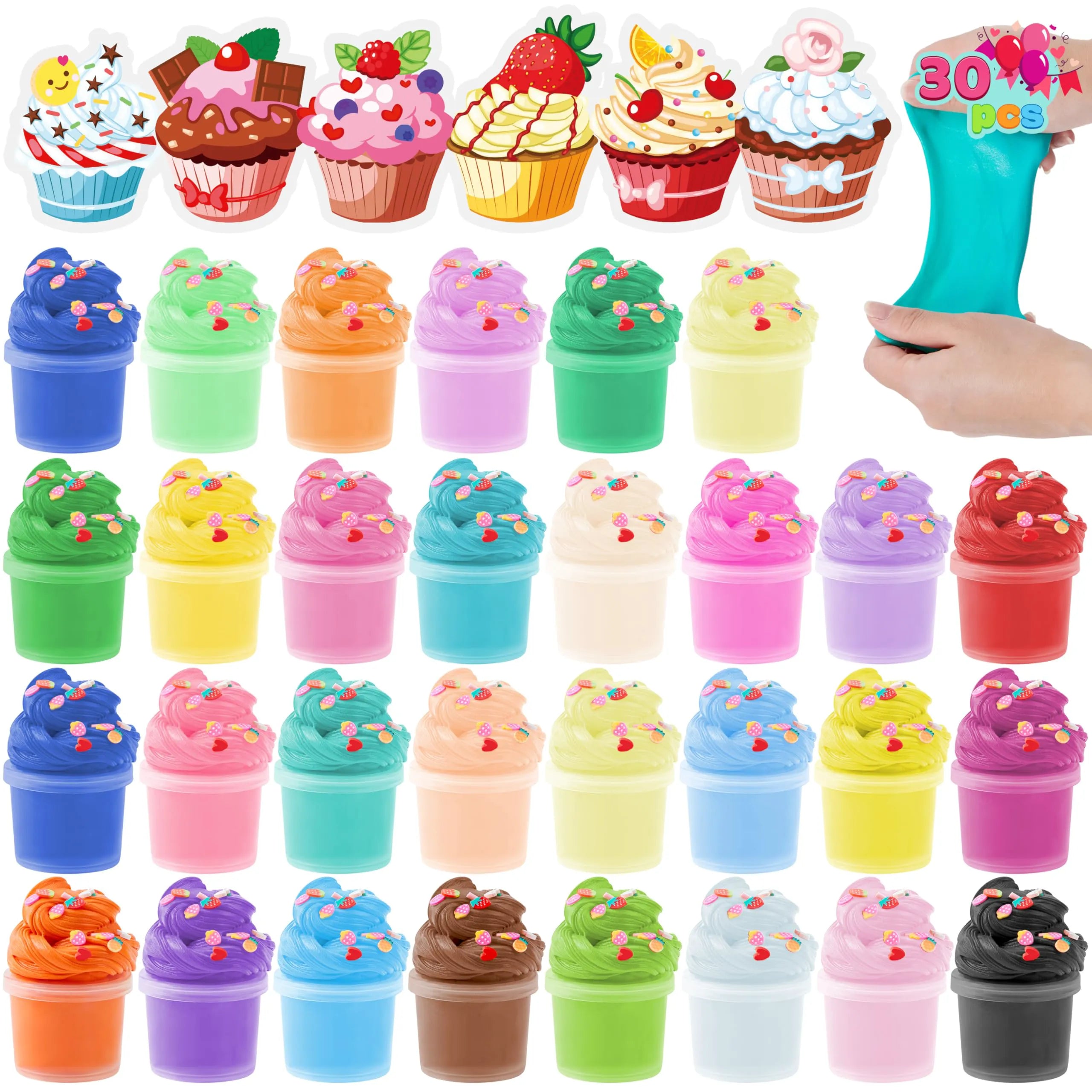 30-Piece Valentine's Day Multicolored Butter Slime Set with Rubber Slices and Dessert Cards