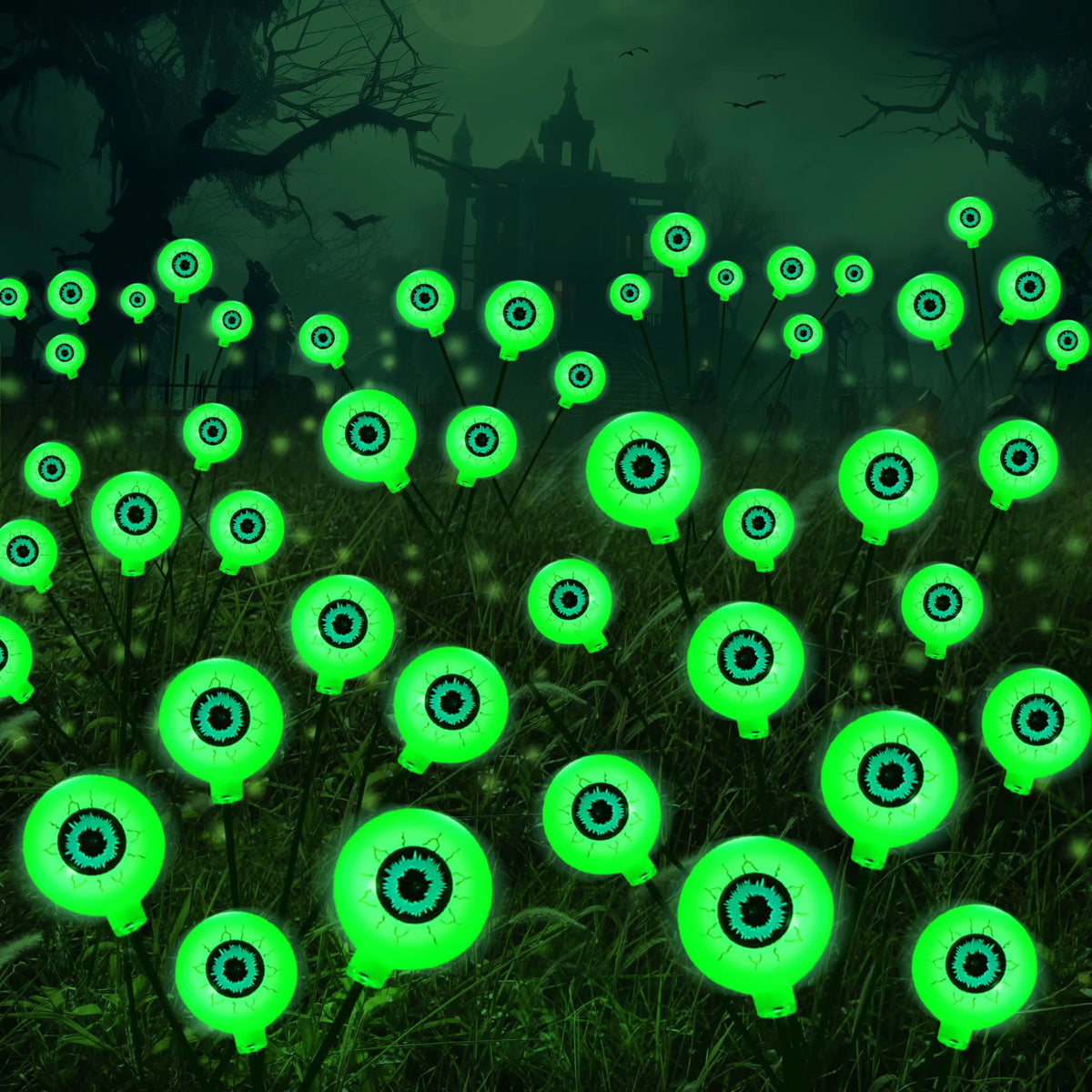 Spooky Green Solar Eyeball Lights for Outdoor Halloween Decor