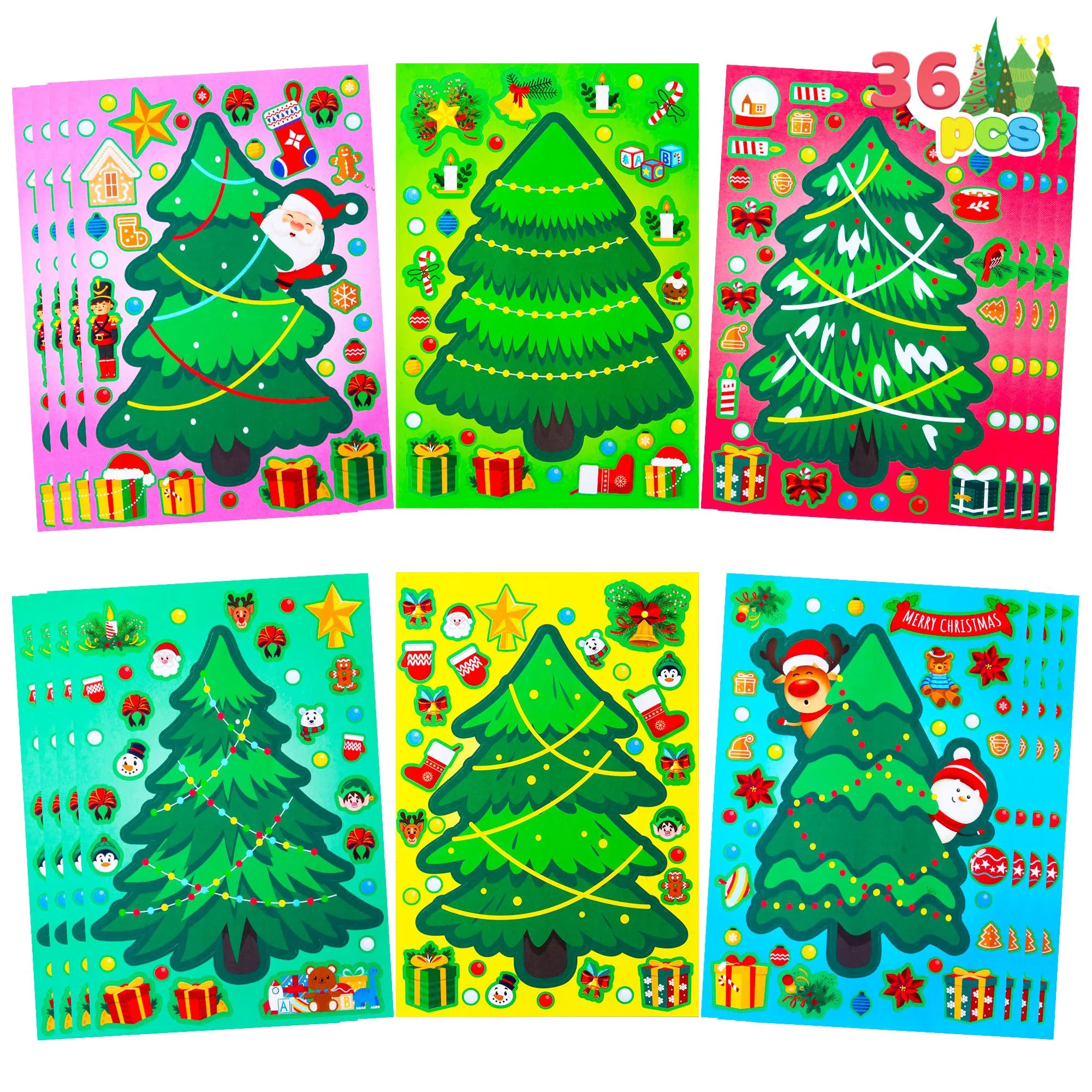 36 Pcs Christmas Tree Stickers - Make Your Own Xmas Stocking Stuffers