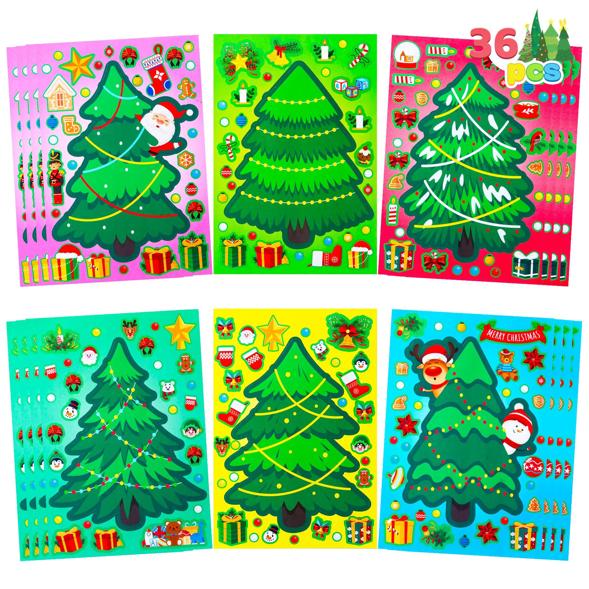 36 Pcs Christmas Tree Stickers - Make Your Own Xmas Stocking Stuffers