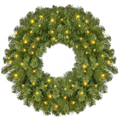 24-Inch Pre-Lit Christmas Wreath with Warm Lights