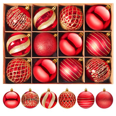 12-Piece 3.15-Inch Red and Gold Christmas Ball Ornament Set