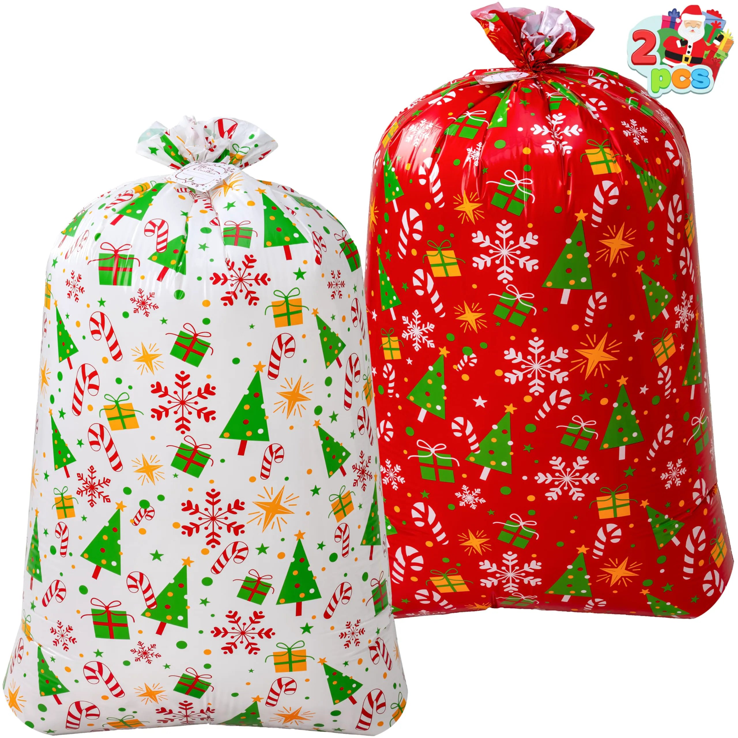 2-Pack Large Red & White Christmas Holiday Plastic Gift Bags
