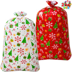 2-Pack Large Red & White Christmas Holiday Plastic Gift Bags