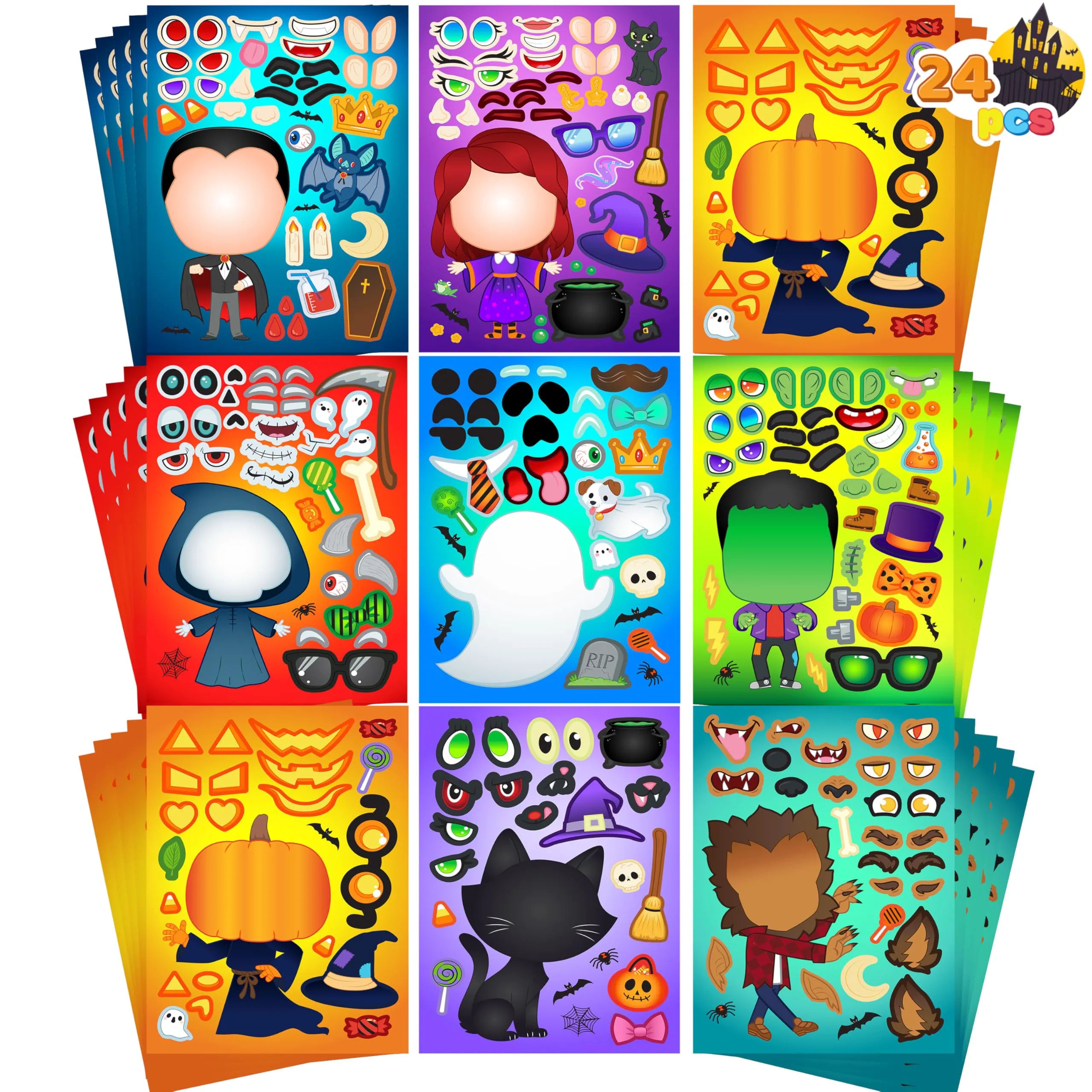 24 Halloween Make-a-Face Stickers for Kids Party Favors
