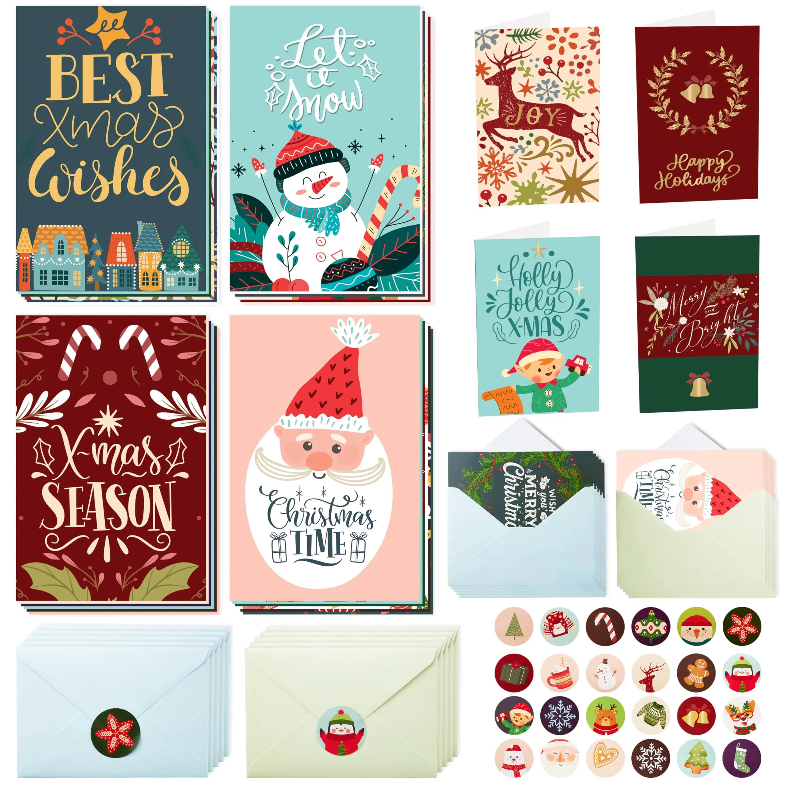 24 Pack Christmas Cards with Envelopes and Stickers
