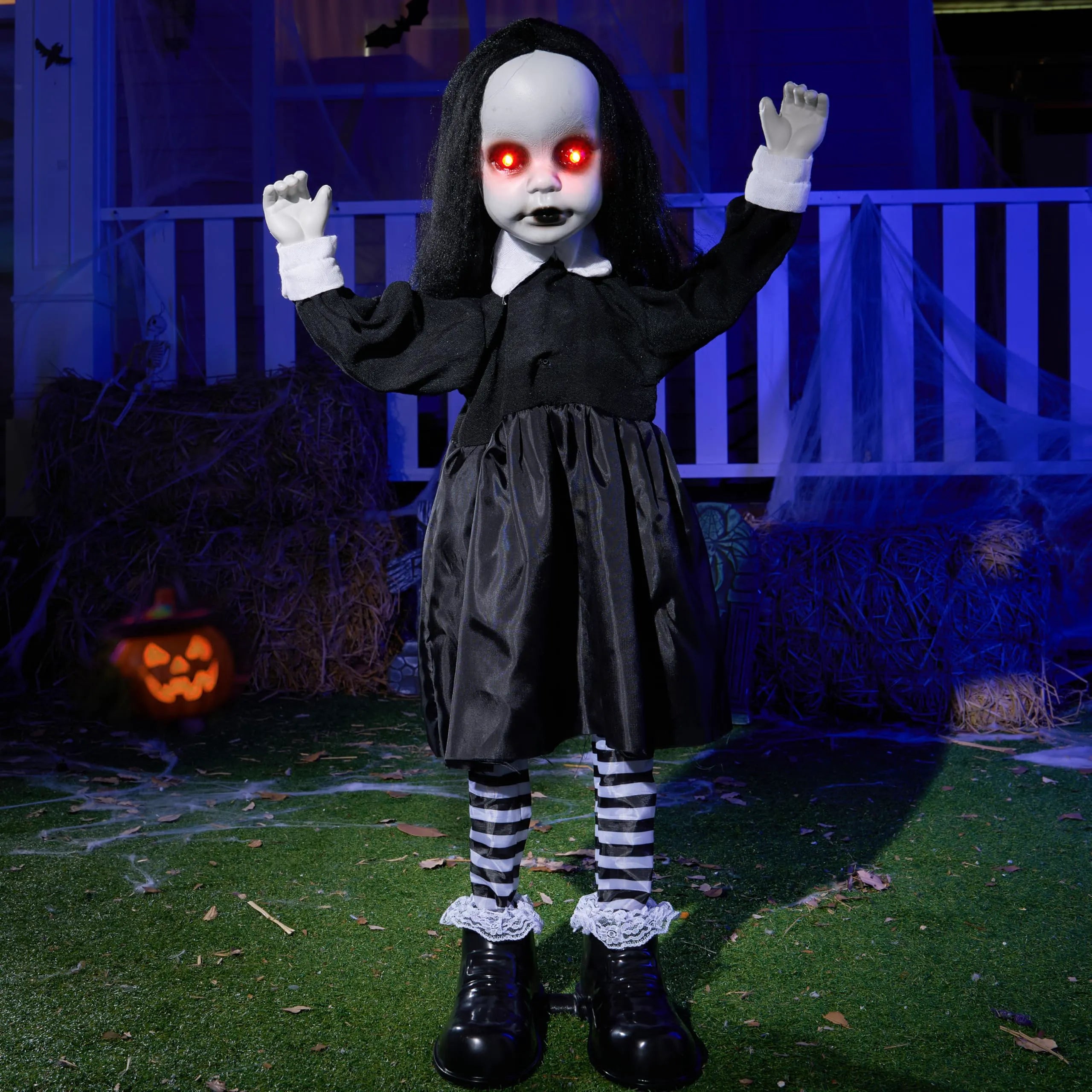 34-Inch Black Zombie Girl Ghost Animatronic Halloween Decoration