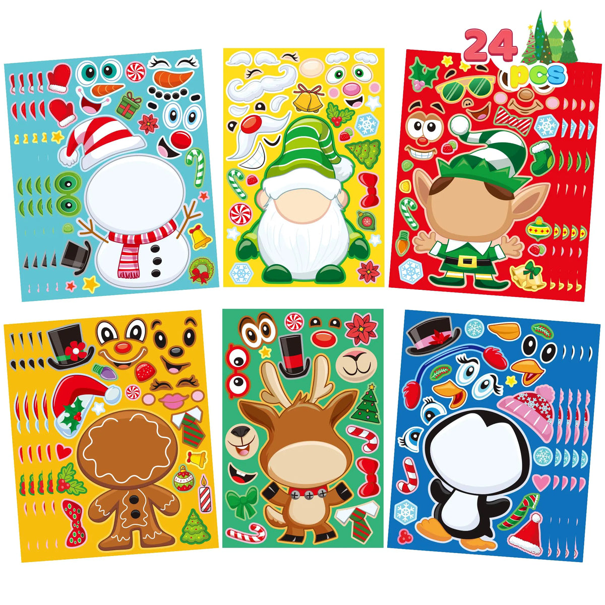 24 Pcs Christmas Make-a-Face Stickers