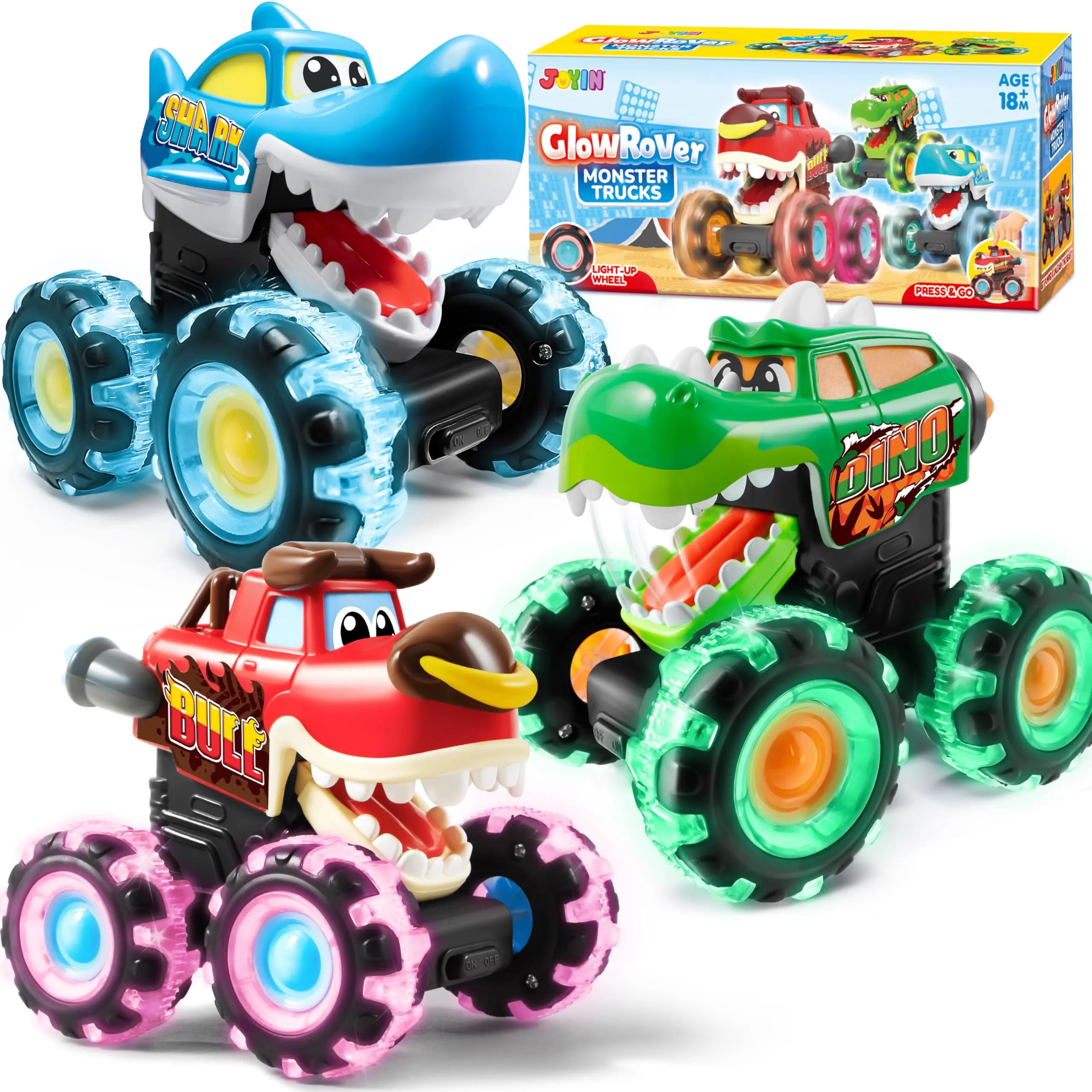 3-Pack Monster Truck Toy: Motion-Activated Light-Up Cars for Toddlers