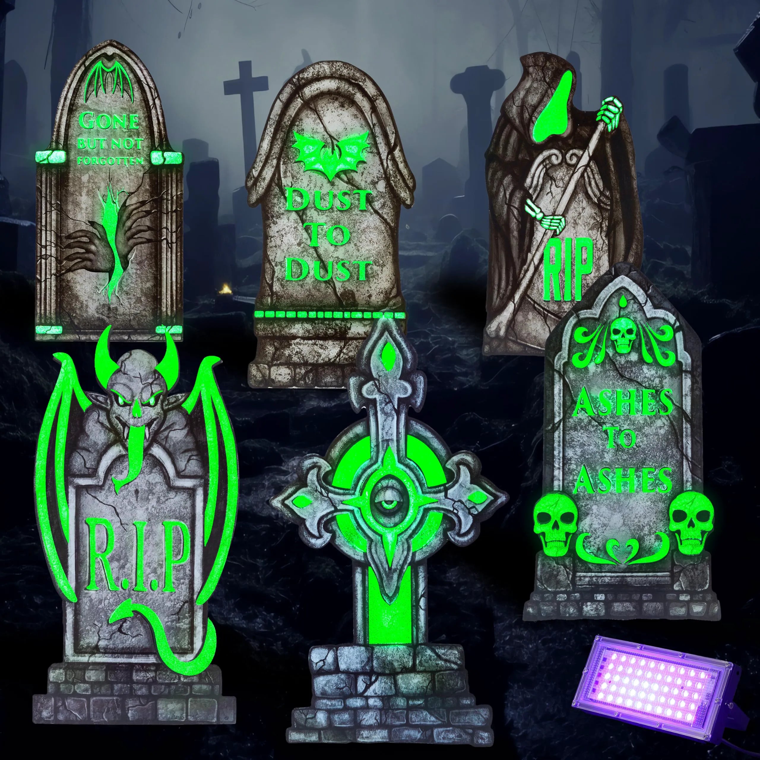Glow-in-the-Dark Halloween Tombstones for Outdoor Graveyard Decor