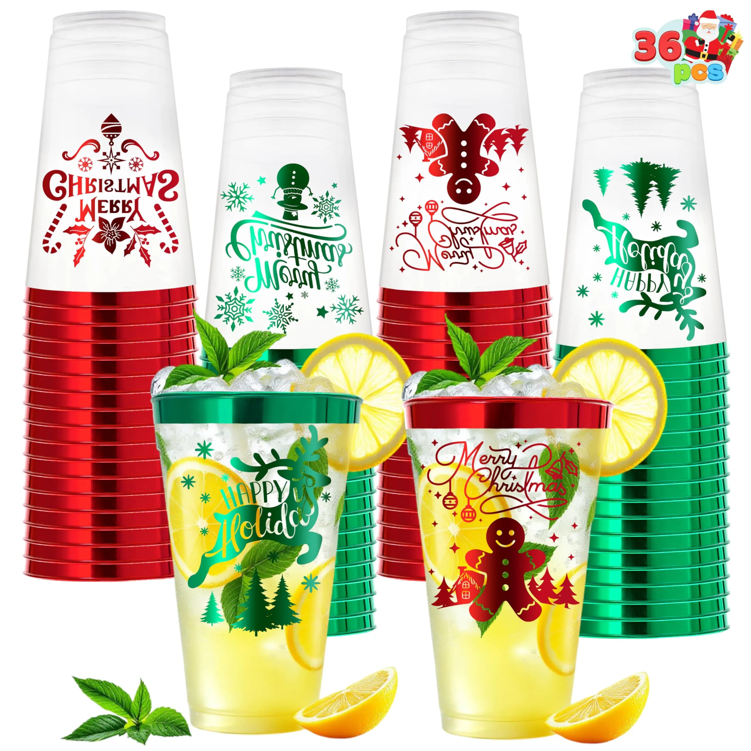 36 Pack Christmas Disposable Plastic Cups
